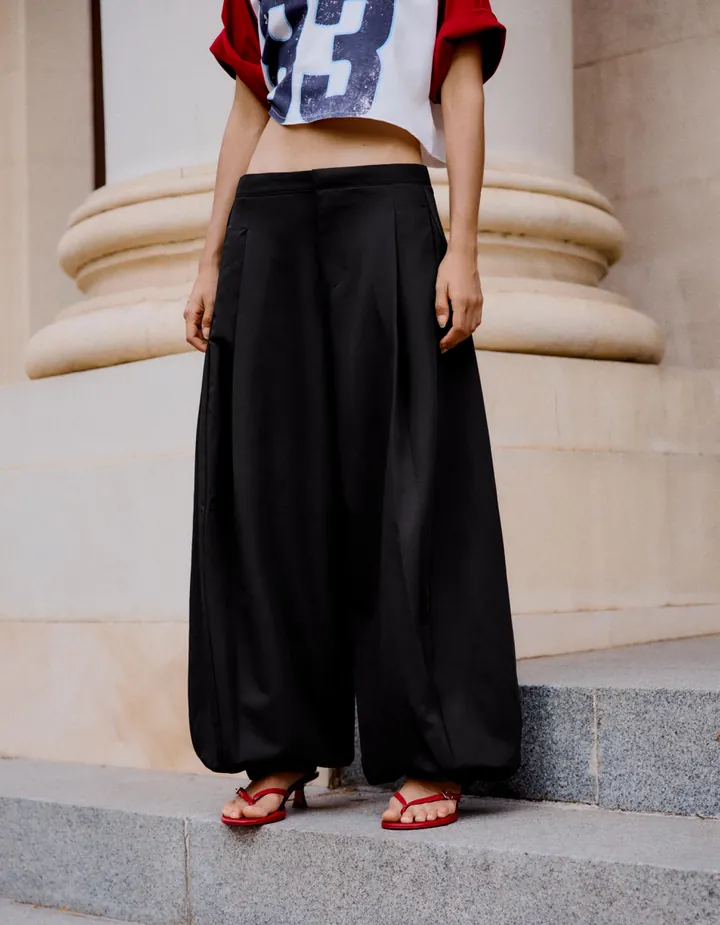 Bershka Pantalón Bloomer Cuadros Mujer 32 Negro