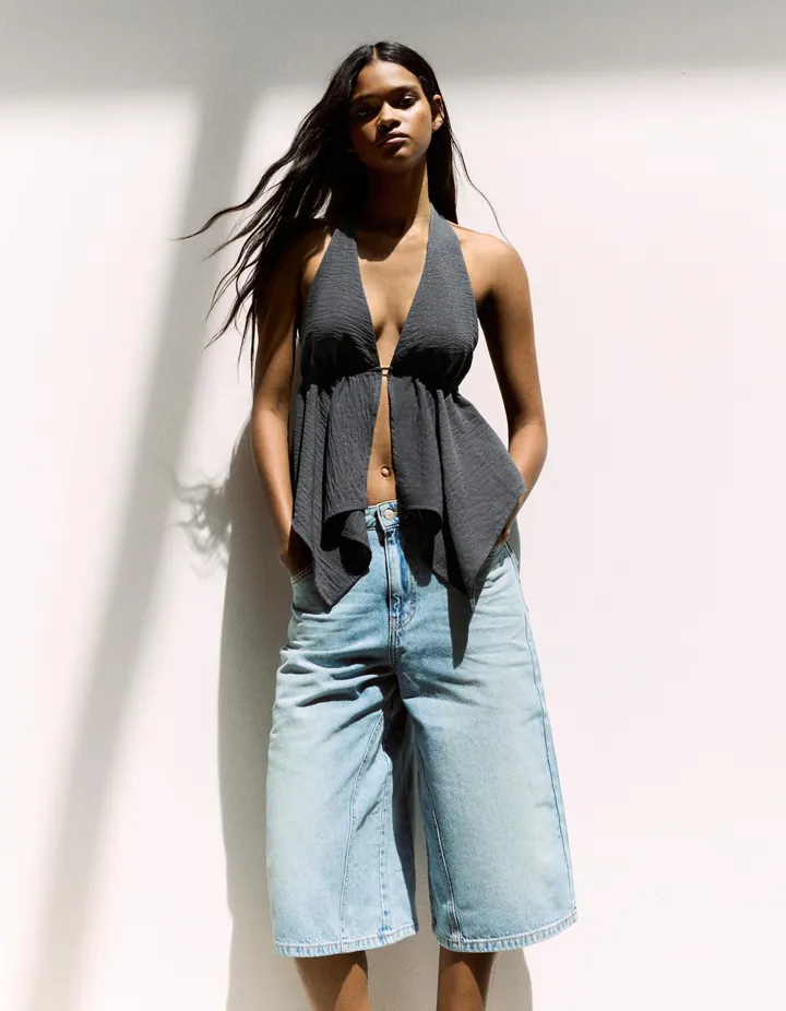 Bershka Top Halter Lazada Mujer L Gris Oscuro