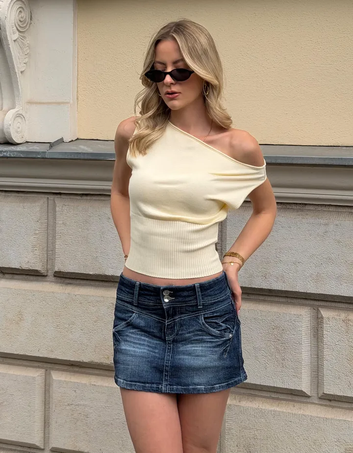 Bershka Falda Pantalón Denim Mujer 32 Azul