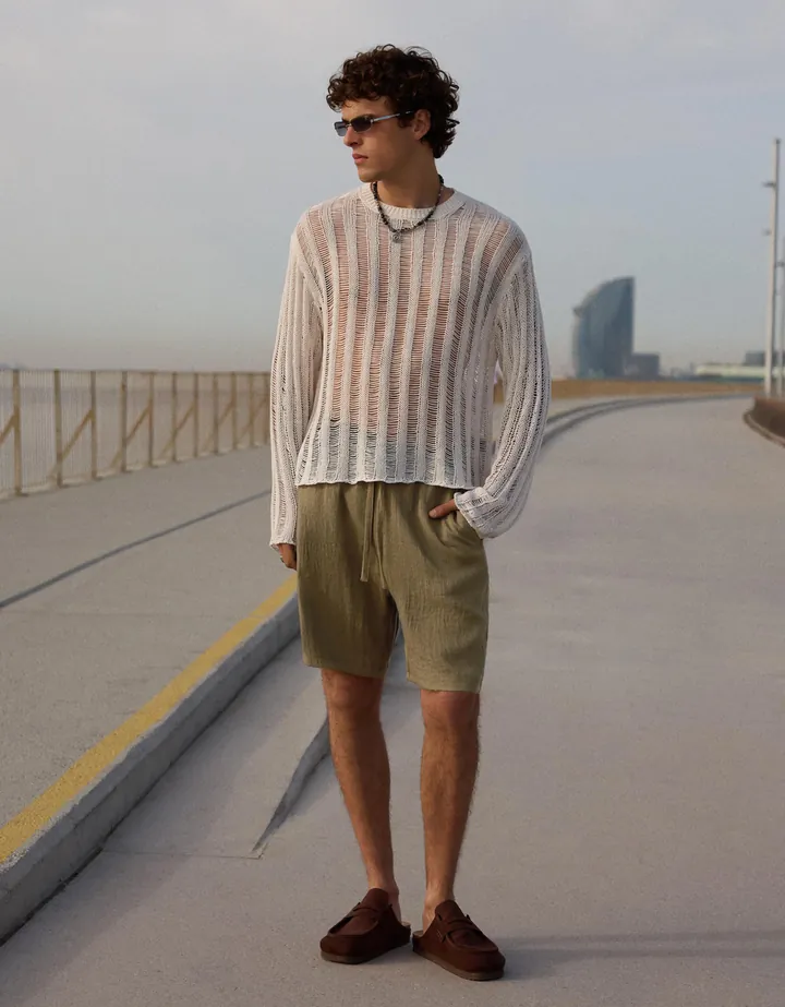 Bershka Bermuda Jogger Rústica Hombre L Kaki