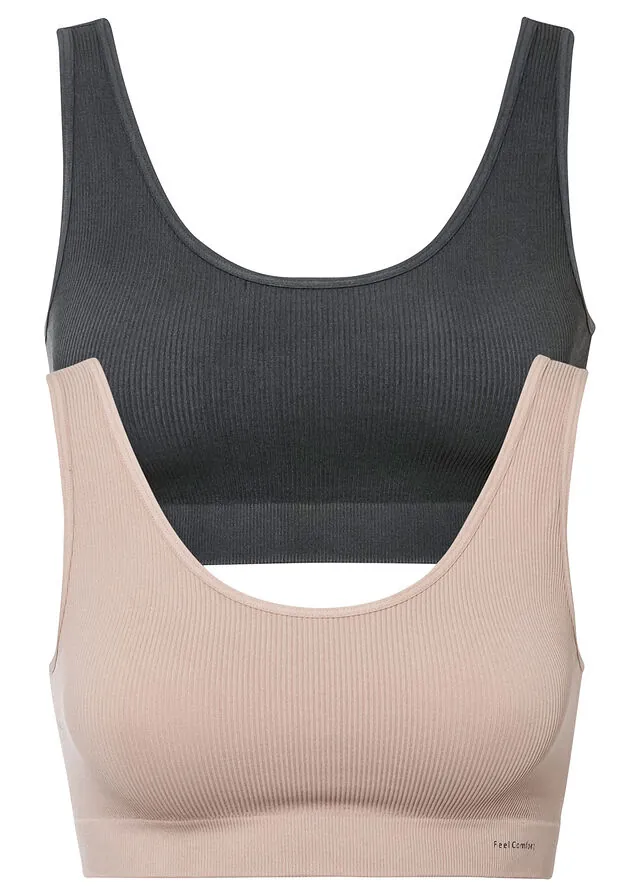 Bustier Feel Comfort acanalado y sin costuras (2 unidades)