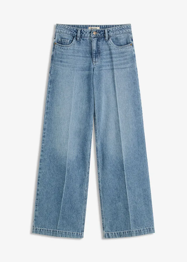 Vaqueros de pernera ancha, mid waist, largo completo y low stretch