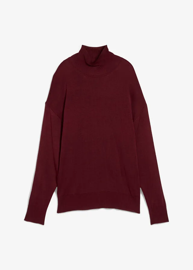 Jersey ligero de punto fino con cuello alto ancho, en mezcla de viscosa