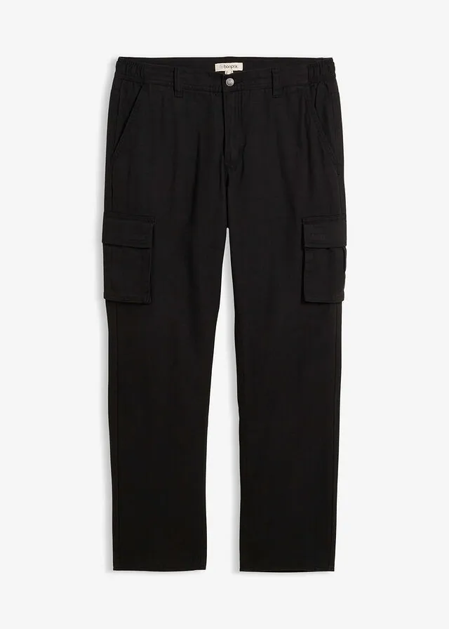 Pantalón térmico tipo cargo, relaxed fit, con forro de franela y cintura cómoda, straight