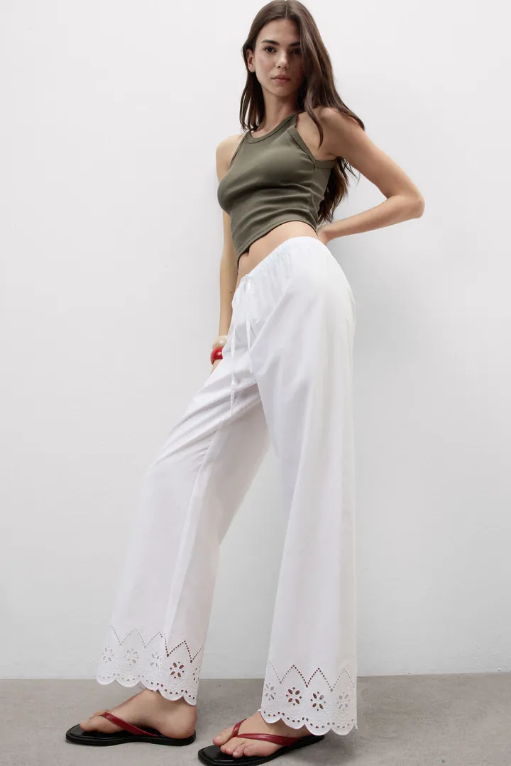 Intimissimi Pantalones Largos de Tela de Algodón Bordado Inglés Made with Love Mujer Blanco Tamaño L