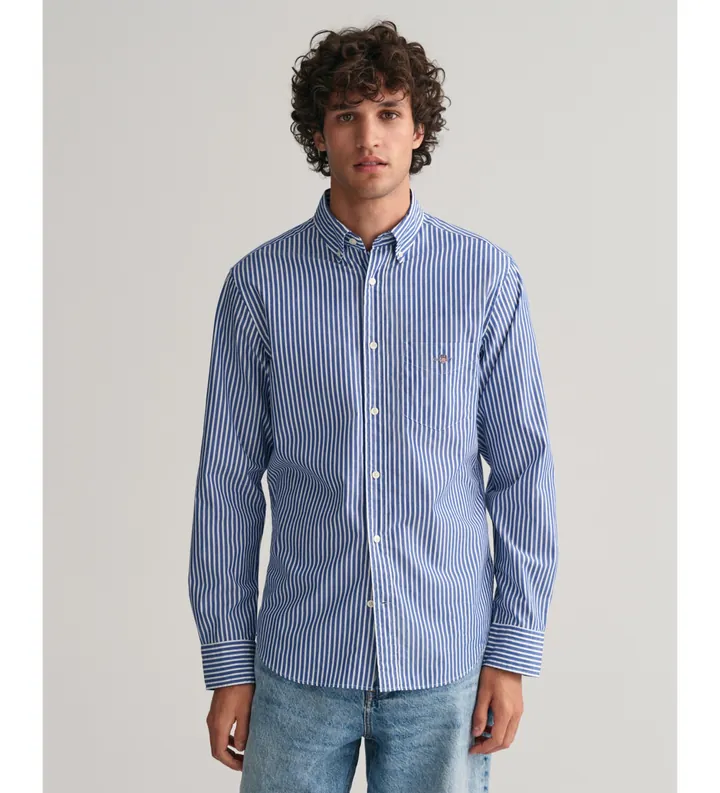 Gant para hombre. 3000130 Camisa Regular Fit de popelina a rayas azul (3XL), Casual, Algodón, Clásico, Manga larga