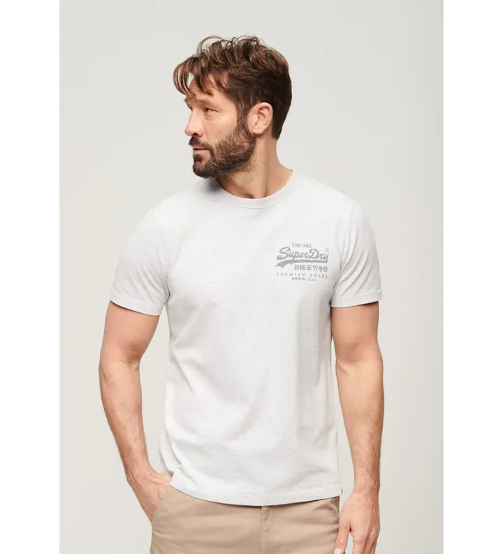 Superdry para hombre. M1011979A Camiseta con logotipo Vintage Heritage gris claro (S), Casual, Algodón, Manga corta
