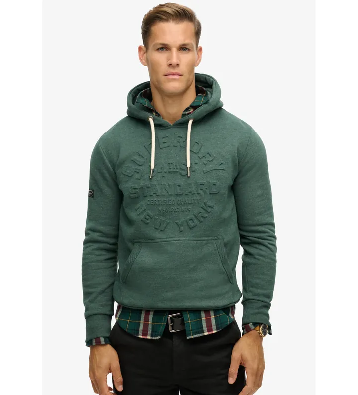 Superdry para hombre. M2013698A Sudadera gráfica con capucha y logotipo en relieve verde (M), Casual, Algodón, Sostenible