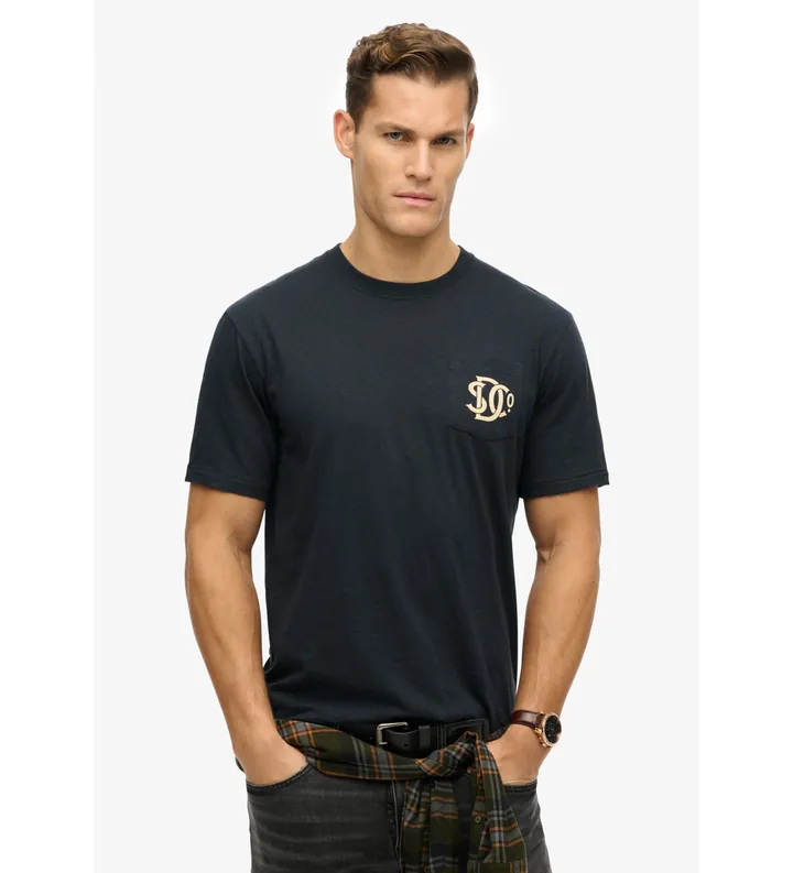 Superdry para hombre. M1012210A Camiseta gráfica Merchant Store marino (L), Casual, Algodón, Manga corta