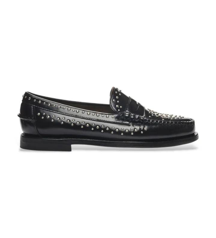 Sebago para mujer. 78118KW Mocasines de Piel Dan Studs negro (36), Plano, 1 a 3cm, Ninguno, Casual, Fiesta, Clásico