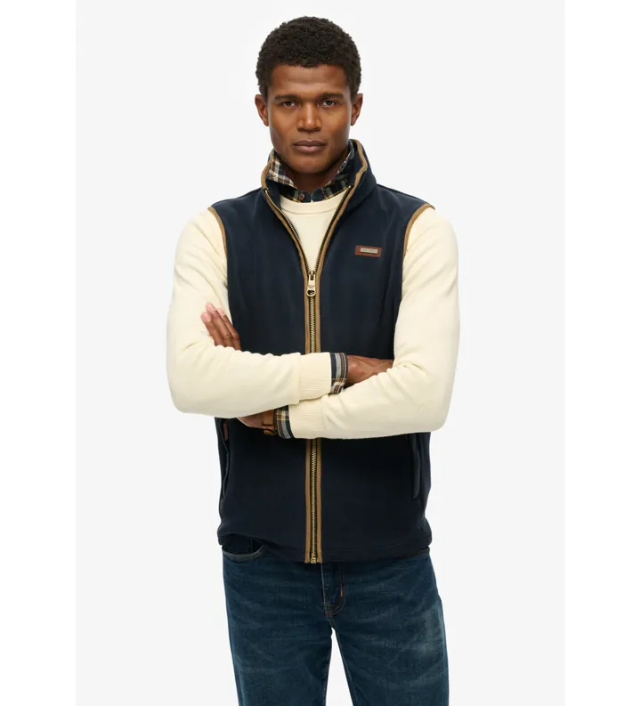 Superdry para hombre. M5012157A Chaleco Estate Fleece Eclipse marino (S), Casual, Poliéster