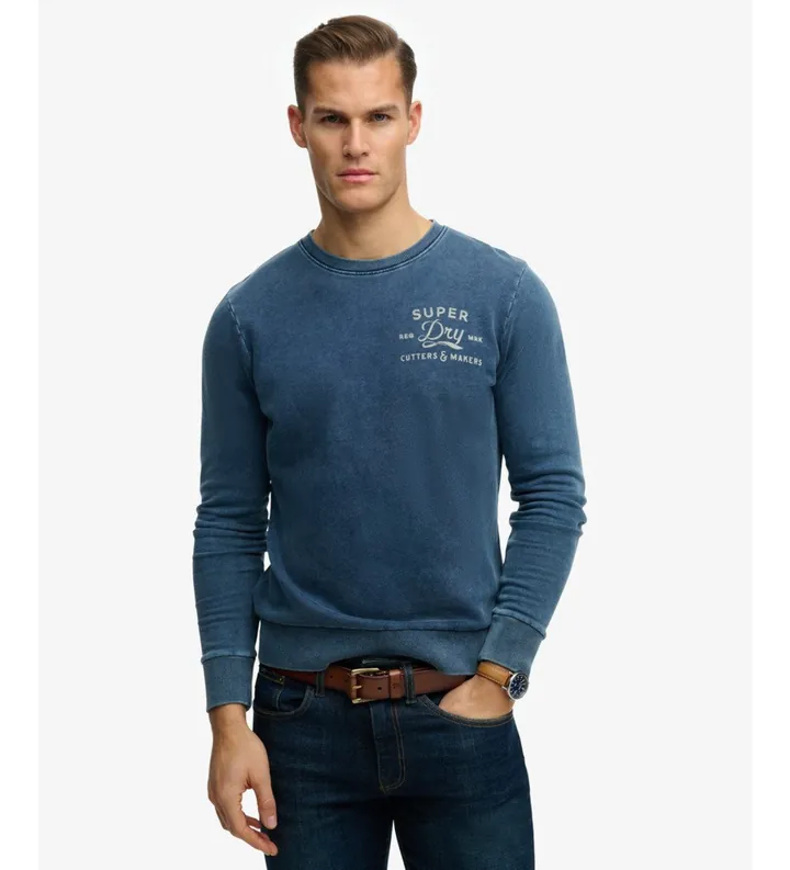 Superdry para hombre. M2014237A Sudadera Cutters And Makers azul (L), Casual, Algodón