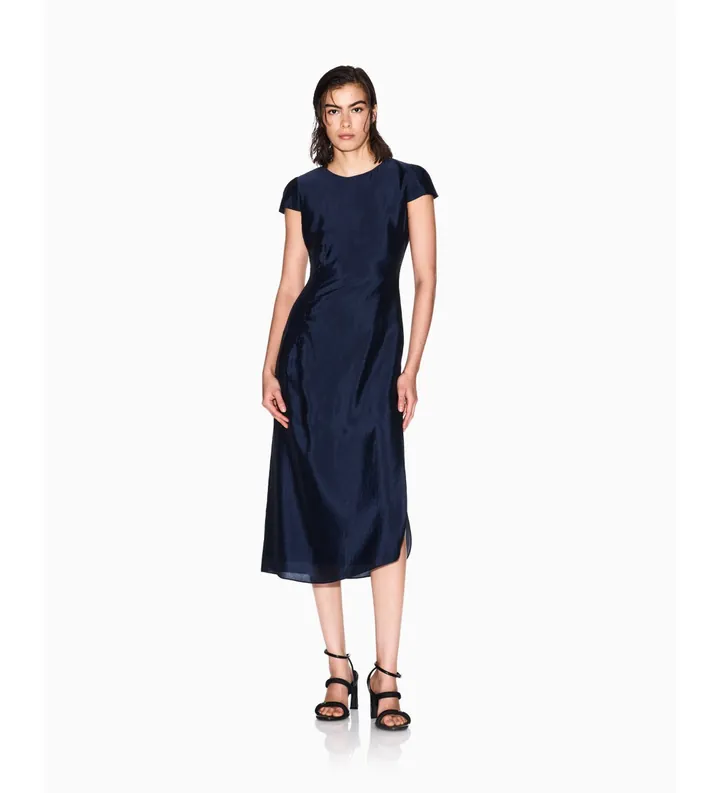 A|X Armani Exchange para mujer. XW000452AF12747UB100 Vestido largo con abertura marino (40), Casual, Fiesta, Clásico, Viscosa, Manga corta