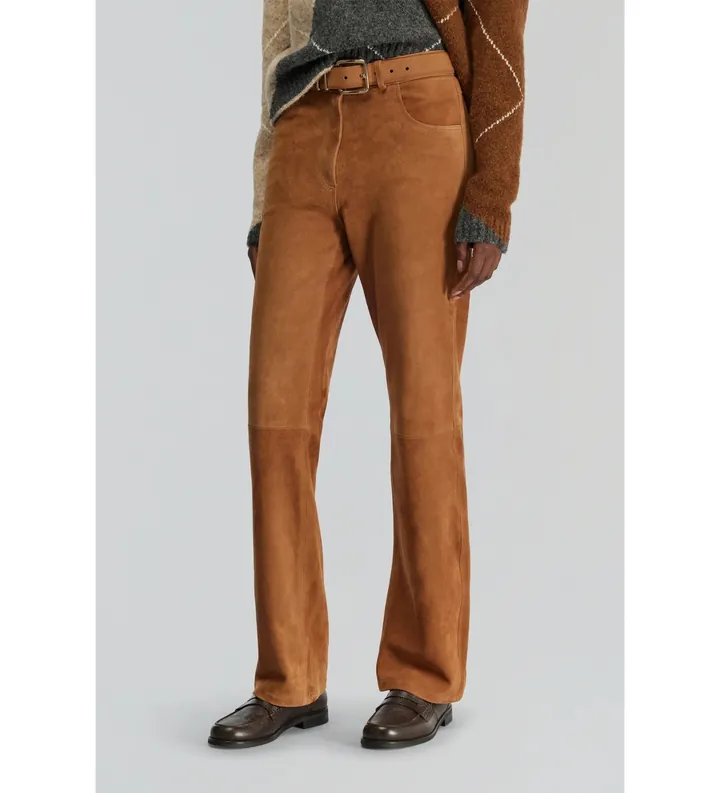 Semicouture para mujer. Y5WT30 Pantalón Elsa marrón (40), Casual, Ante