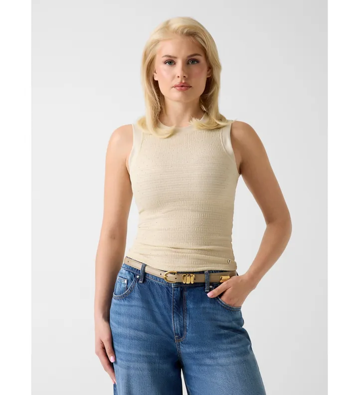 Guess para mujer. W6GP14K2940 Top Francine Smock Hotfix beige (M), Poliéster, Sin mangas / Tirantes