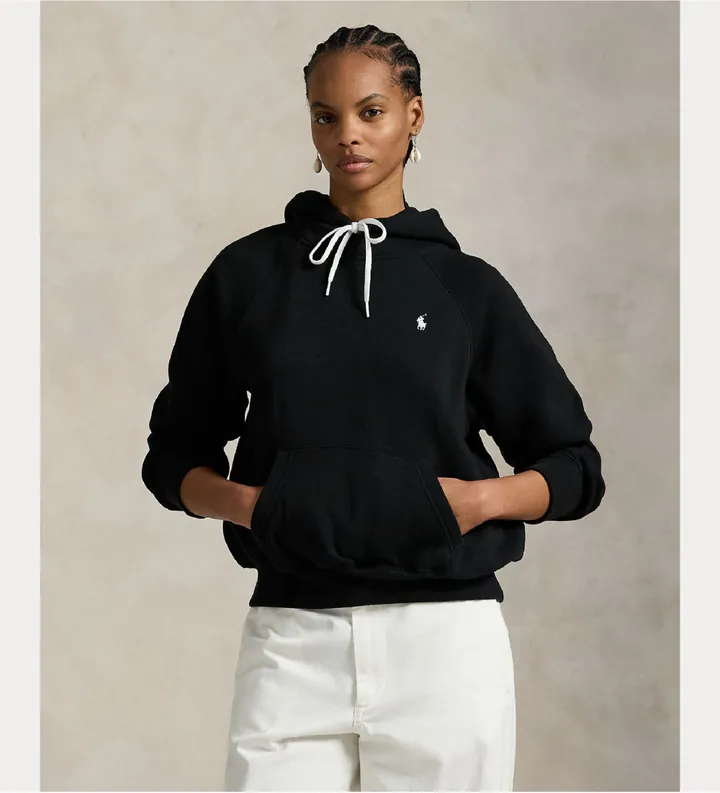 Polo Ralph Lauren para mujer. 211971698003 Sudadera de felpa Shrunken Fit negro (L), Casual, Algodón
