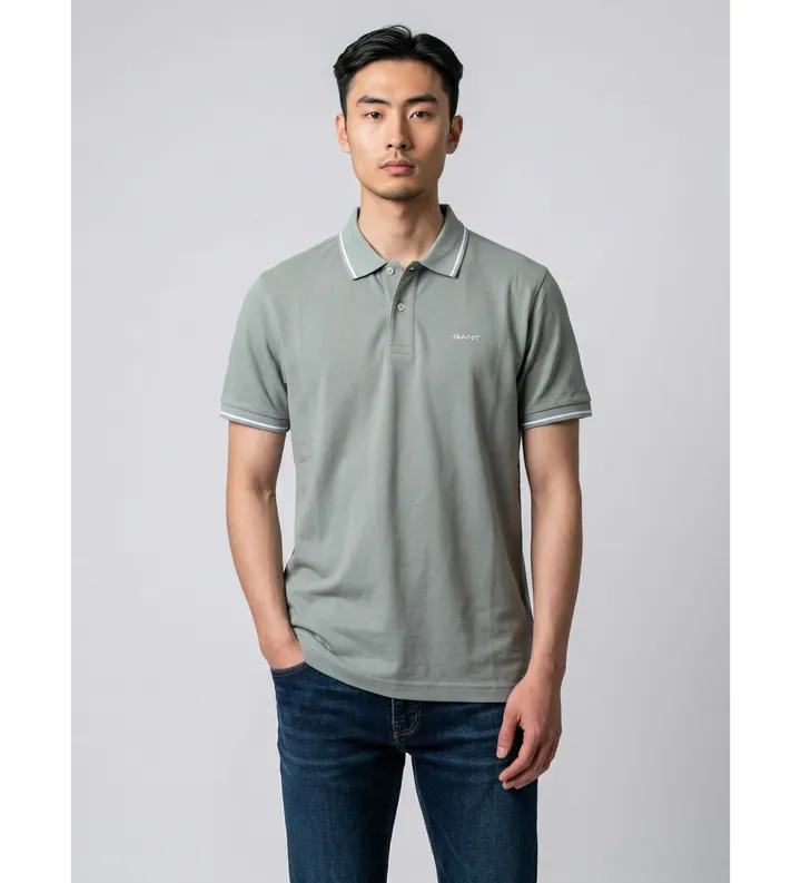 Gant para hombre. 2062034 Polo de piqué con ribete verde (M), Casual, Algodón, Manga corta