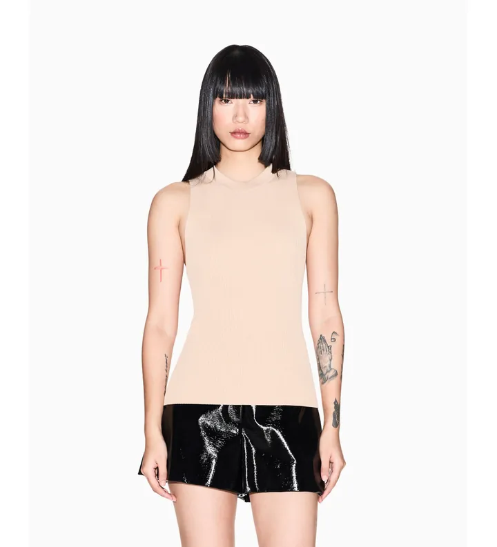 A|X Armani Exchange para mujer. XW001884AF10352U6149 Top Liso beige (L), Casual, Viscosa, Sin mangas / Tirantes
