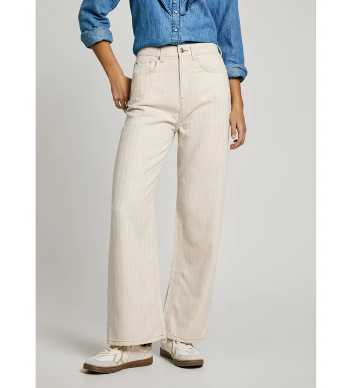 Pepe Jeans para mujer. PL205002 Jeans en fit recto Stripe beige (26/28), Casual, Denim, Sostenible