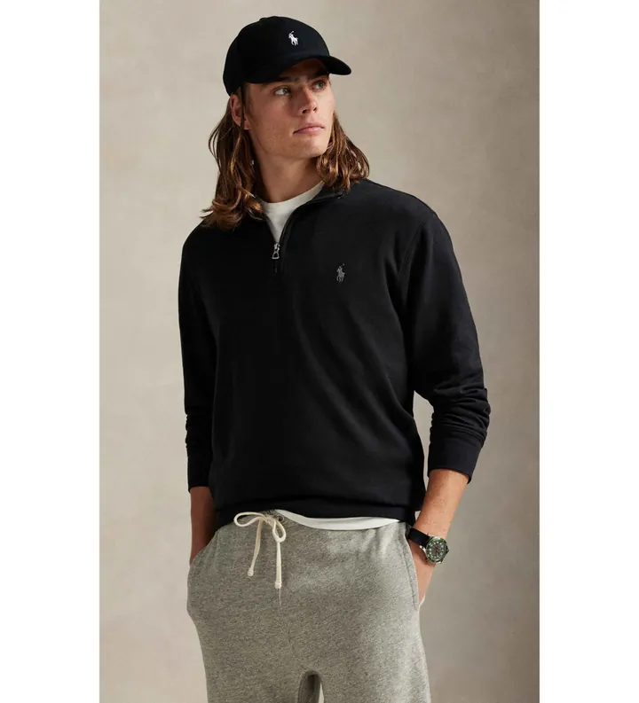 Polo Ralph Lauren para hombre. 710812963037 Jersey de lujoso punto con cremallera negro (L), Casual, Algodón