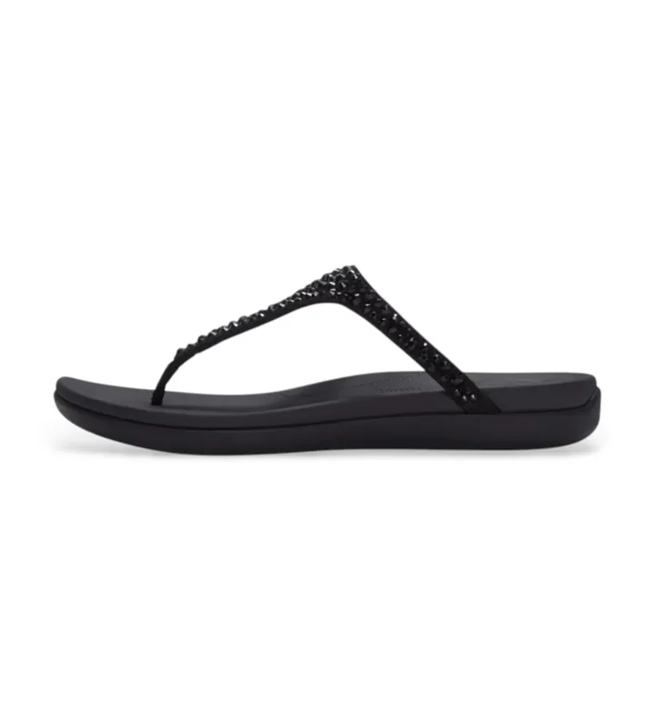 Fitflop para mujer. A5Y-001 Sandalias Solay Mixed-Crystal Toe negro (36), Piel, Plano, Ninguno, Casual