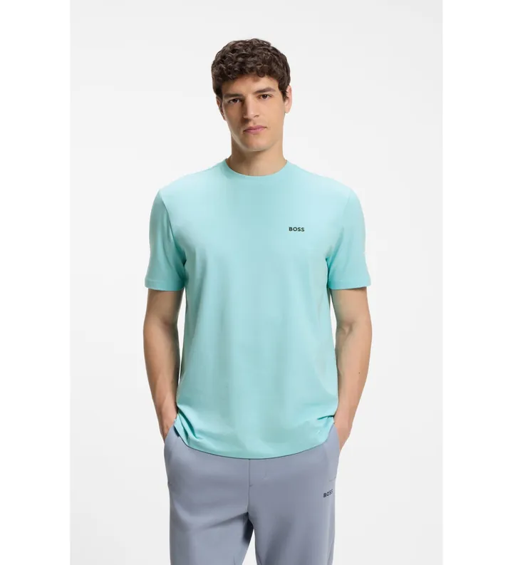 BOSS para hombre. 50506373 Camiseta Detalle azul (L), Casual, Algodón, Manga corta, Turquesa