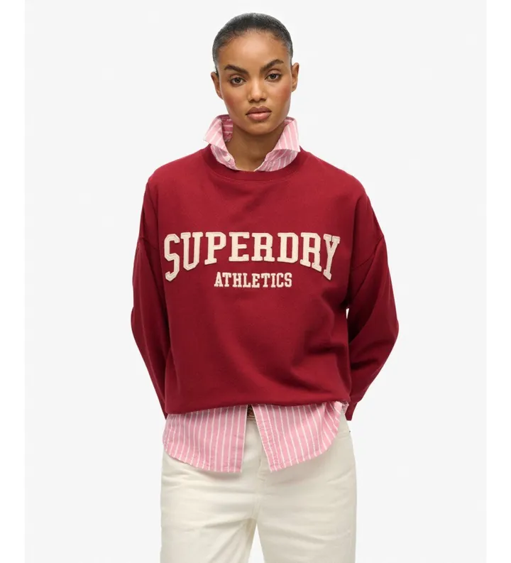 Superdry para mujer. W2012441A Sudadera Relaxed Applique rojo (M), Casual, Algodón, Burdeos