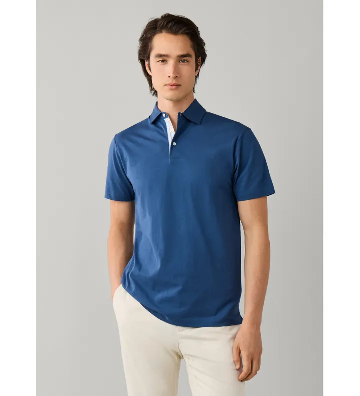 Hackett London para hombre. HM5600197 polo jersey manga corta fit clásico azul (L), Casual, Algodón