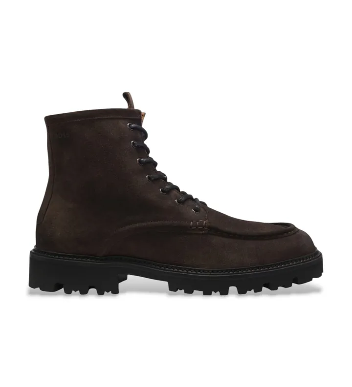 BOSS para hombre. 50573413 Botas de piel Julio Halb marrón oscuro (40), Plano, Cremallera, Casual