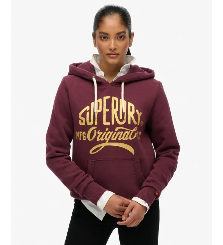 Superdry para mujer. W2012570A Sudadera con capucha MFG Original Metallic morado (L), Casual, Granate, Algodón
