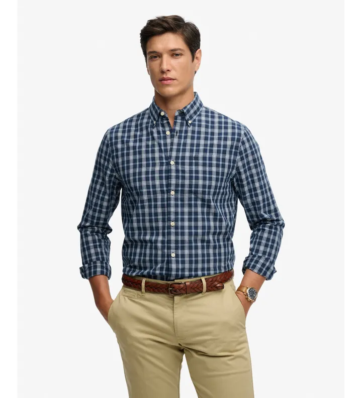 Superdry para hombre. M4011107A Camisa Preppy Poplin marino (L), Casual, Algodón, Manga larga
