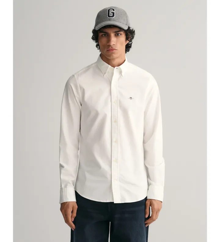 Gant para hombre. 3000202 Camisa Oxford Slim Fit blanco (L), Casual, Algodón, Clásico, Manga larga
