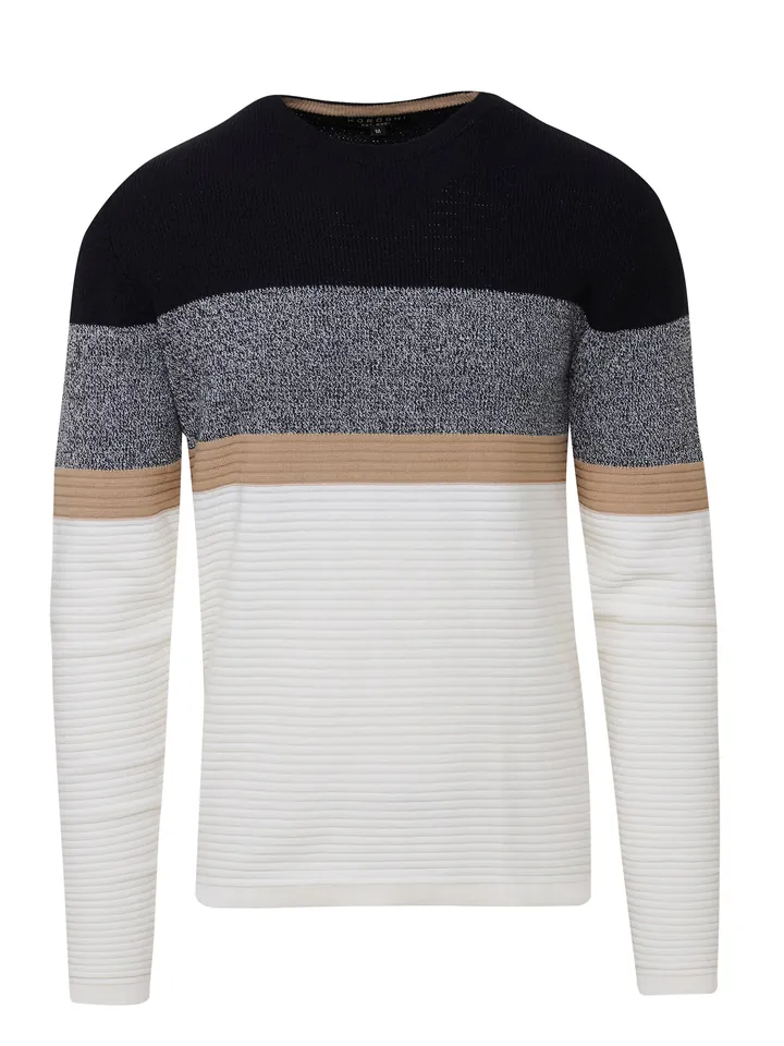KOROSHI Jersey  camelo / navy / gris moteado / offwhite