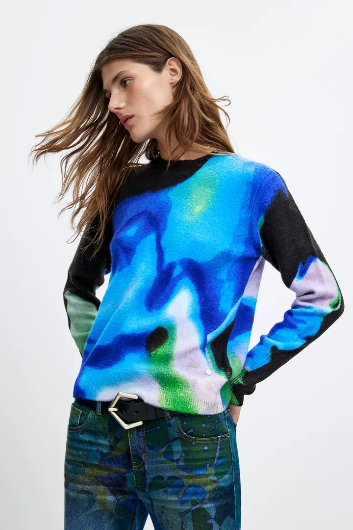 Desigual, Jersey Estampado M. C. Lacroix, Mujer, Azul, L