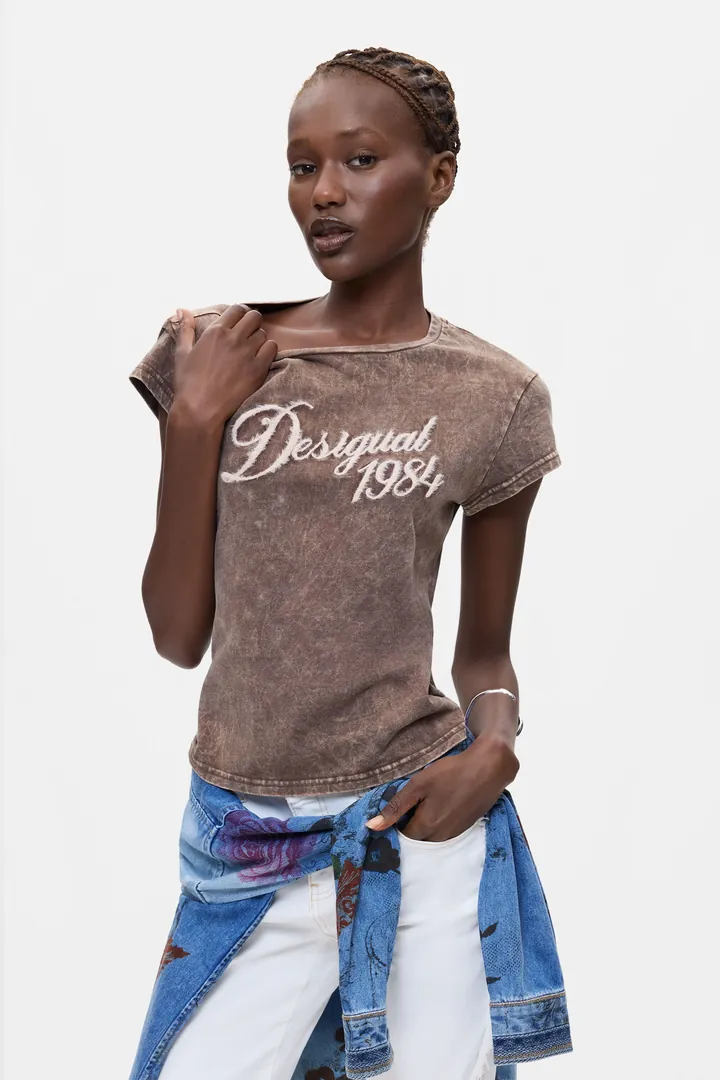 Desigual, Camiseta Jaspeada 100% Algodón, Mujer, Algodon, Negro, L