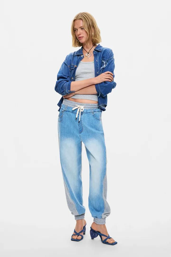 Desigual, Pantalón vaquero jogger, Mujer, Algodon, Azul, L