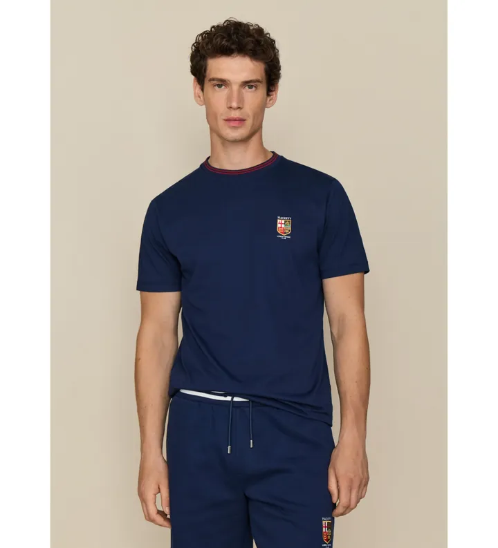 Hackett London para hombre. HM5000143 Camiseta Lrc Crest marino (L), Casual, Algodón, Manga corta