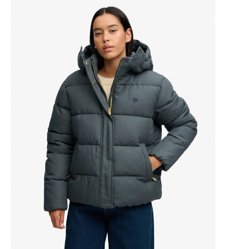 Superdry para mujer. W5012206A Chaqueta con capucha Premium Check marino (L), Casual, Lyocell