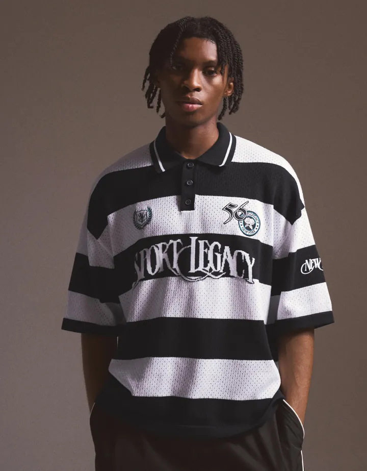 Bershka Polo Manga Corta Mesh Hombre L Blanco / Negro