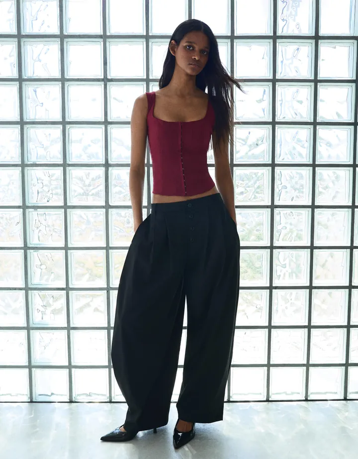 Bershka Top Corsetero Bengalina Mujer L Granate