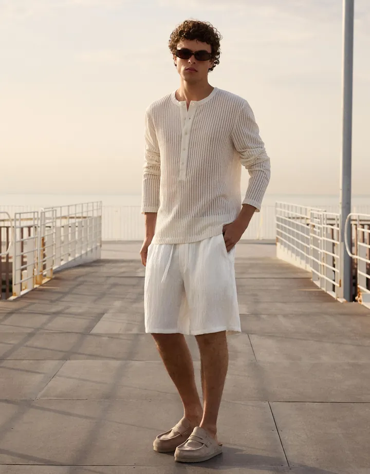 Bershka Bermuda Jogger Rústica Hombre L Blanco