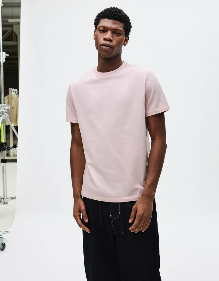 Bershka Camiseta Regular Fit Hombre L Rosa