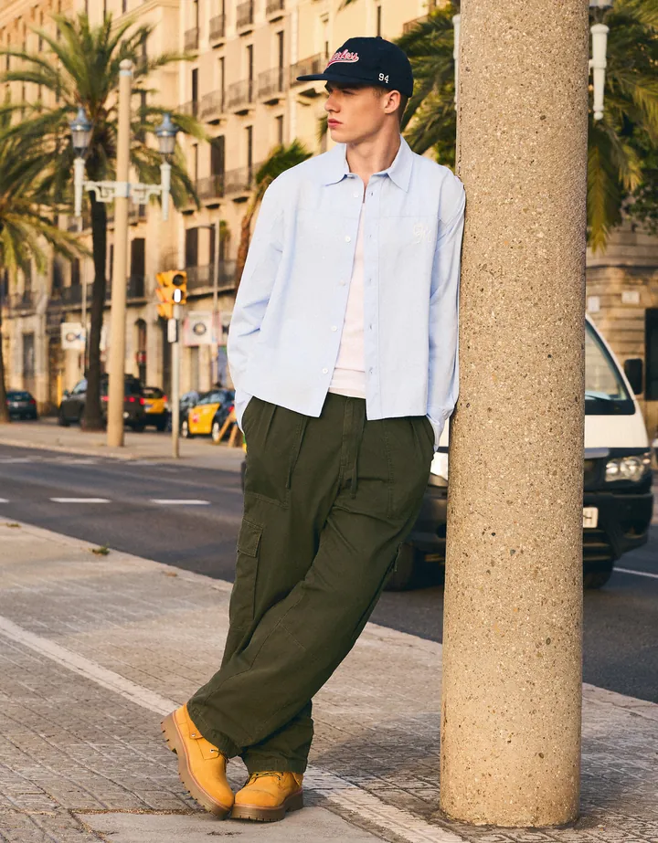 Bershka Pantalón Baggy Cargo Hombre L Kaki
