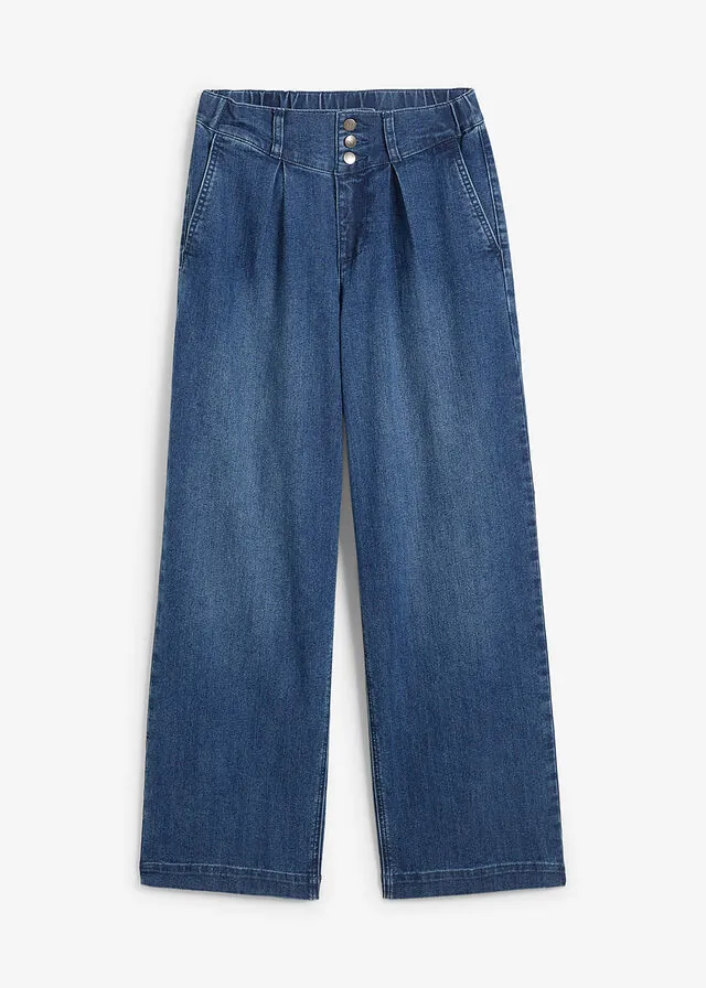 Vaqueros wide leg, cropped, high waist, con cintura cómoda