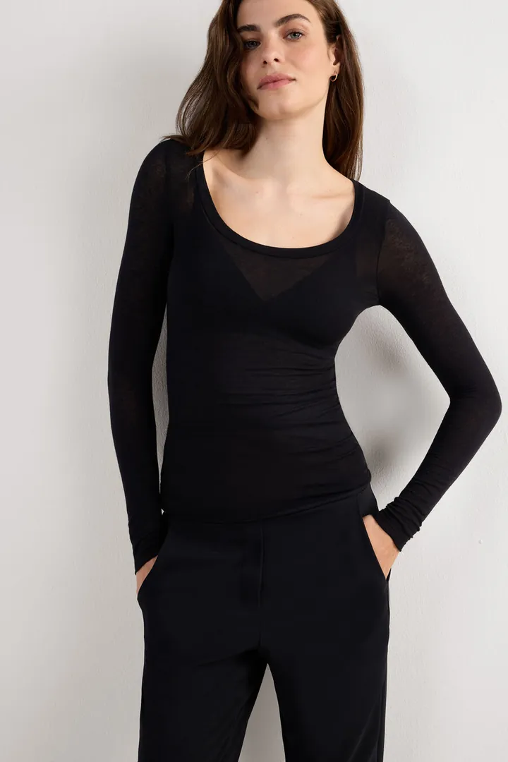 Intimissimi Camiseta de Manga Larga de Modal Ultralight con Cashmere y Escote Redondo Mujer Azul Tamaño L