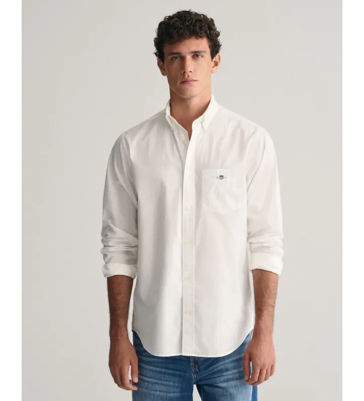 Gant para hombre. 3000100 Camisa Regular Fit de popelina blanco (M), Casual, Algodón, Clásico, Manga corta, Manga larga
