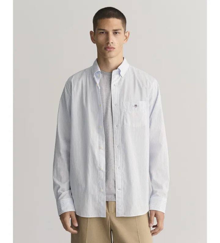 Gant para hombre. 3000130 Camisa Regular Fit de popelina a rayas azul (3XL), Casual, Algodón, Manga larga