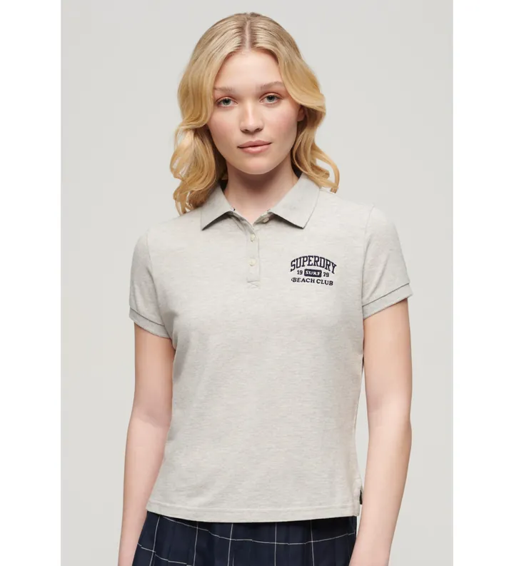 Superdry para mujer. W6011869A Polo ajustado 90s gris (L), Casual, Algodón, Manga corta
