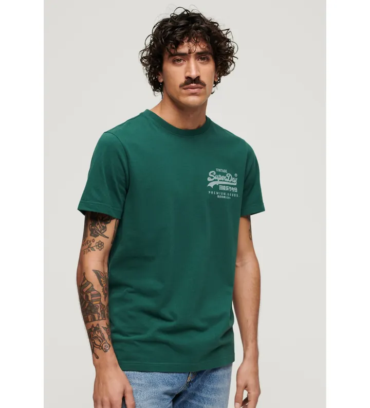 Superdry para hombre. M1011979A Camiseta con logotipo Vintage Heritage verde (S), Casual, Algodón, Manga corta