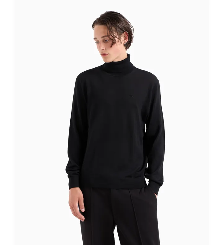A|X Armani Exchange para hombre. 8NZM3CZM8AZ1200 Jersey de cuello alto negro (L), Casual, Lana